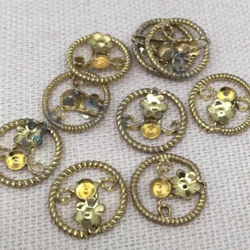 20 Vintage Brass Floral Cup Bezel Charms - Sea Beads