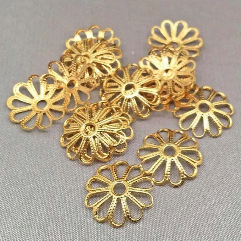 20 Vintage Brass Flower Metal Bead Caps - Sea Beads