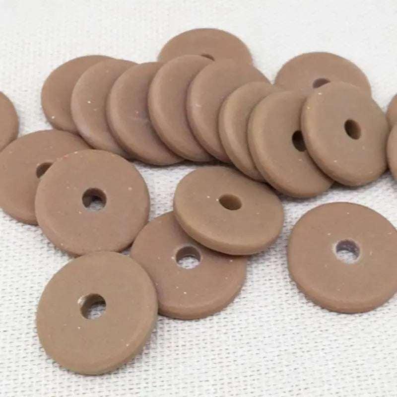 20 Vintage Brown Greek Disc Porcelain Beads - Sea Beads