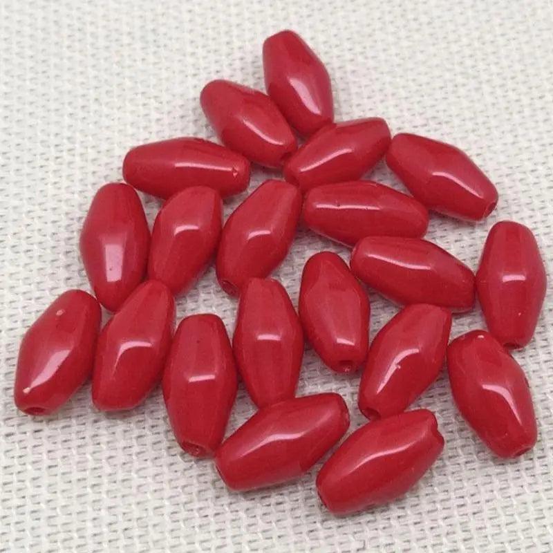 20 Vintage Red Cherry Czech Rhombus Diamond Glass Beads - Sea Beads