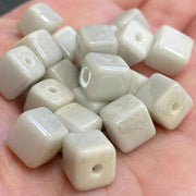 20 Vintage Cream Satin Square Czech Glass Beads - Sea Beads