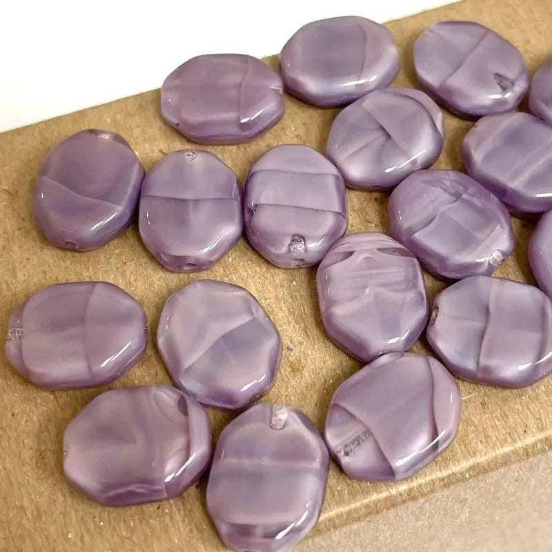 20 Vintage Creamy Purple Oval Glass Beads - Sea Beads