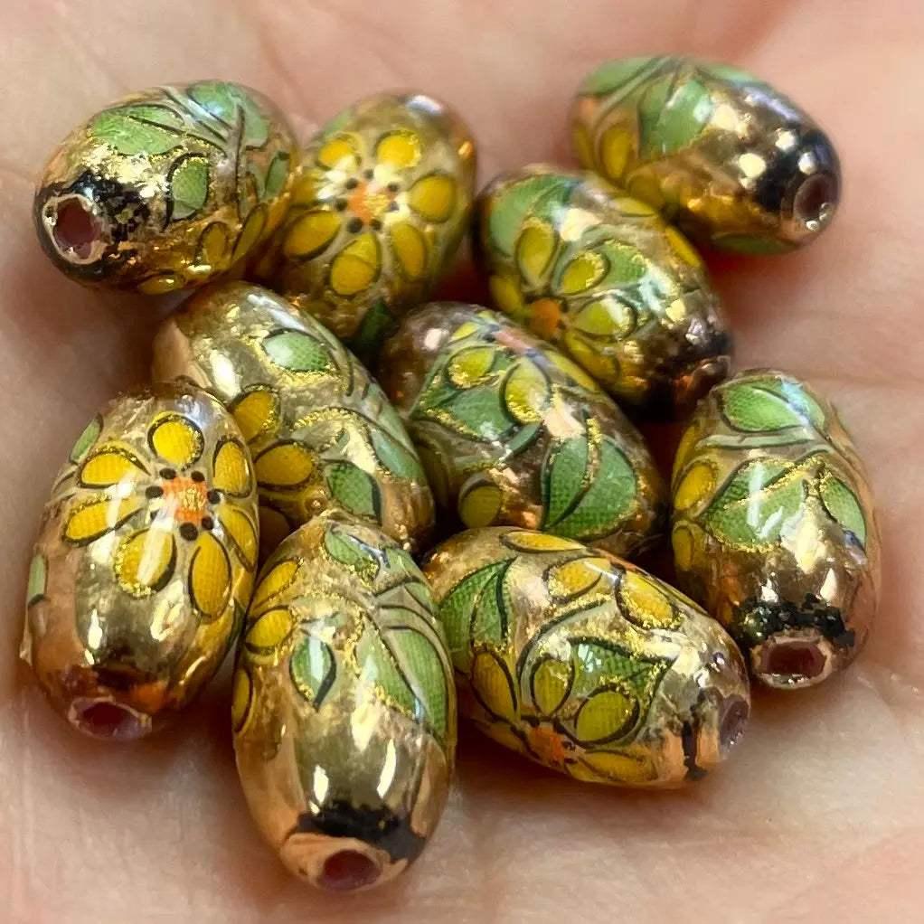20 Vintage Gold Japan Tensha Acrylic Yellow Sunflower Beads #9136 - Sea Beads