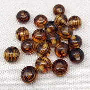 20 Vintage Golden Yellow Brown Striped Japan Round Glass Beads - Sea Beads