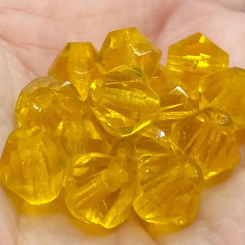 20 Vintage Golden Yellow Czech Bicone Glass Beads - Sea Beads