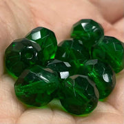 20 Vintage Green Czech Faceted Glass Beads - Sea Beads
