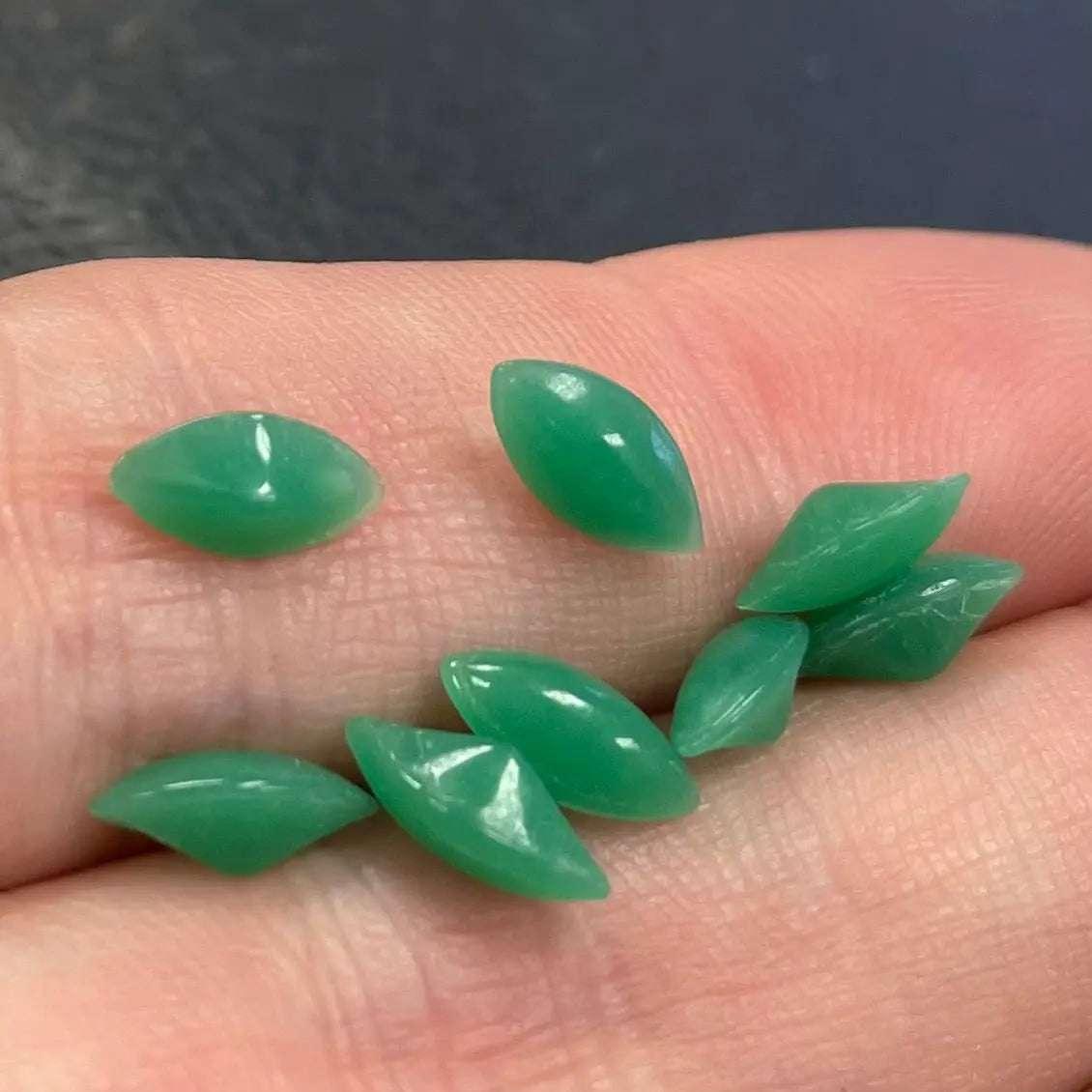 20 Vintage Green Jade Navette Glass Stones - Sea Beads