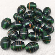 20 Vintage Green Striped Oval Glass Beads - Sea Beads