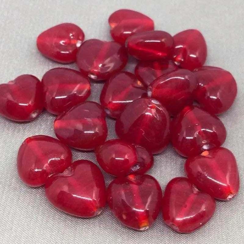 20 Vintage Handmade Rich Red Heart Glass Beads - Sea Beads