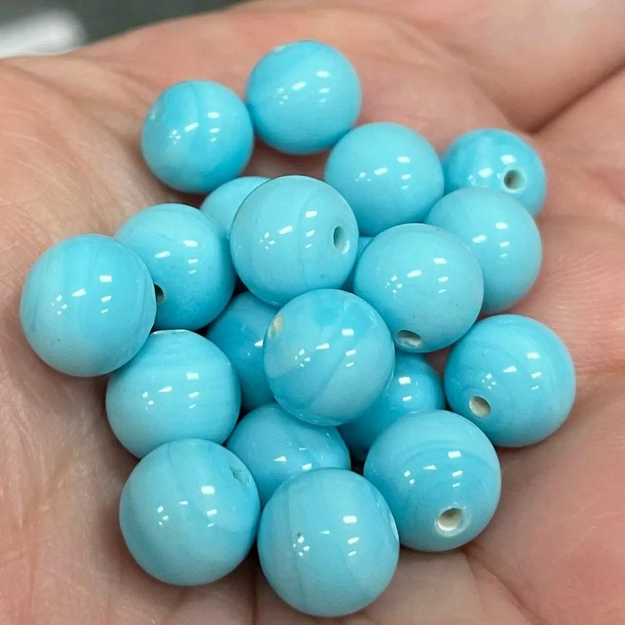 20 Vintage Blue Aqua Turquoise Round Japan Glass Beads - Sea Beads