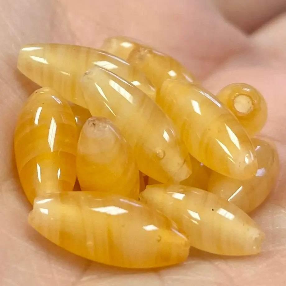 20 Vintage Japan Honey Striped Oval Glass Beads - Sea Beads