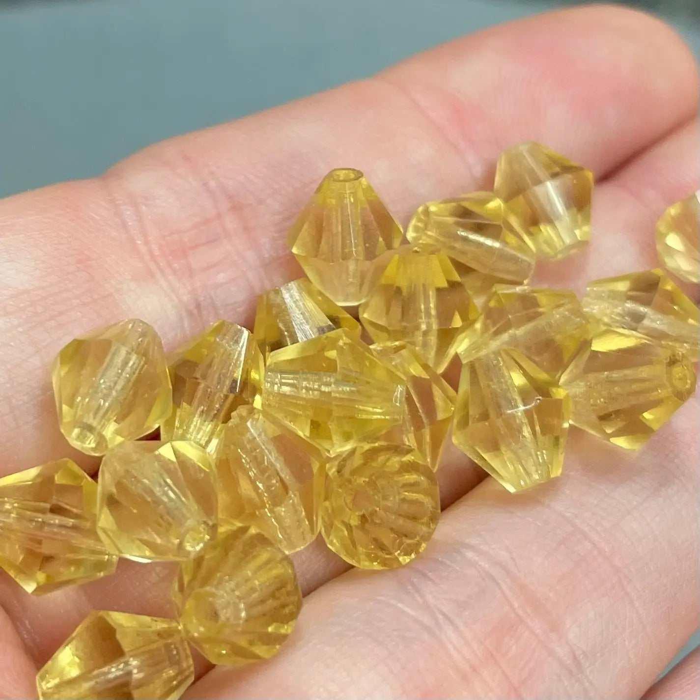 20 Vintage Light Golden Yellow Czech Bicone Glass Beads - Sea Beads