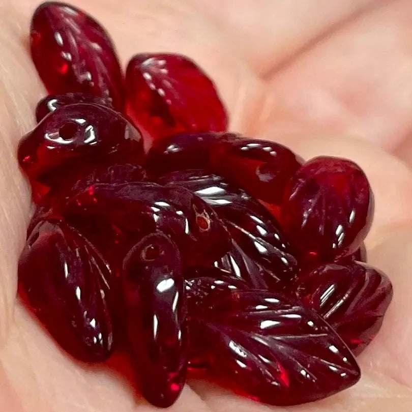20 Vintage Red German Leaf Glass Beads - Sea Beads