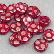 20 Vintage Red Siam Czech Polka Dot Coin Glass Beads - Sea Beads