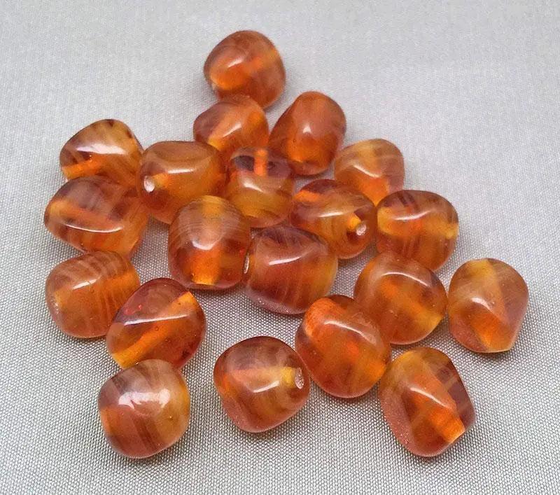 20 Vintage Striped Topaz Japan Glass Beads