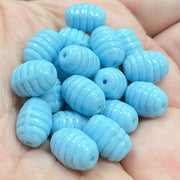 20 Vintage Blue Turquoise Czech Oval Etched Glass Beads - Sea Beads