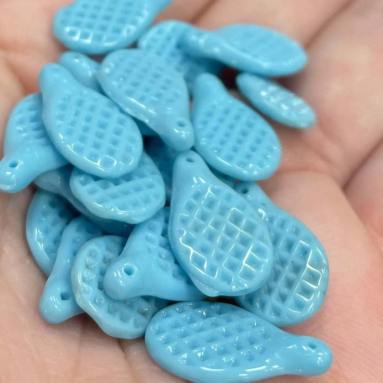 20 Vintage Turquoise Tennis Racket Glass Beads - Sea Beads