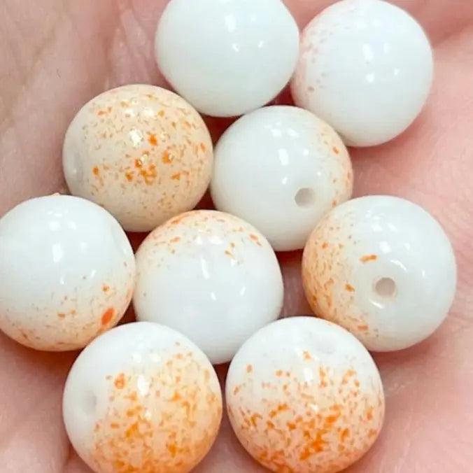 20 Vintage White Coral Japan Round Glass Beads - Sea Beads