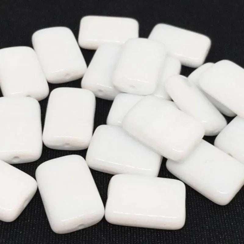 20 Vintage White Czech Silky Rectangle Glass Beads - Sea Beads