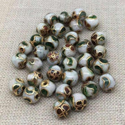 20 Vintage White Half Drilled Cloisonné Pieces - Sea Beads