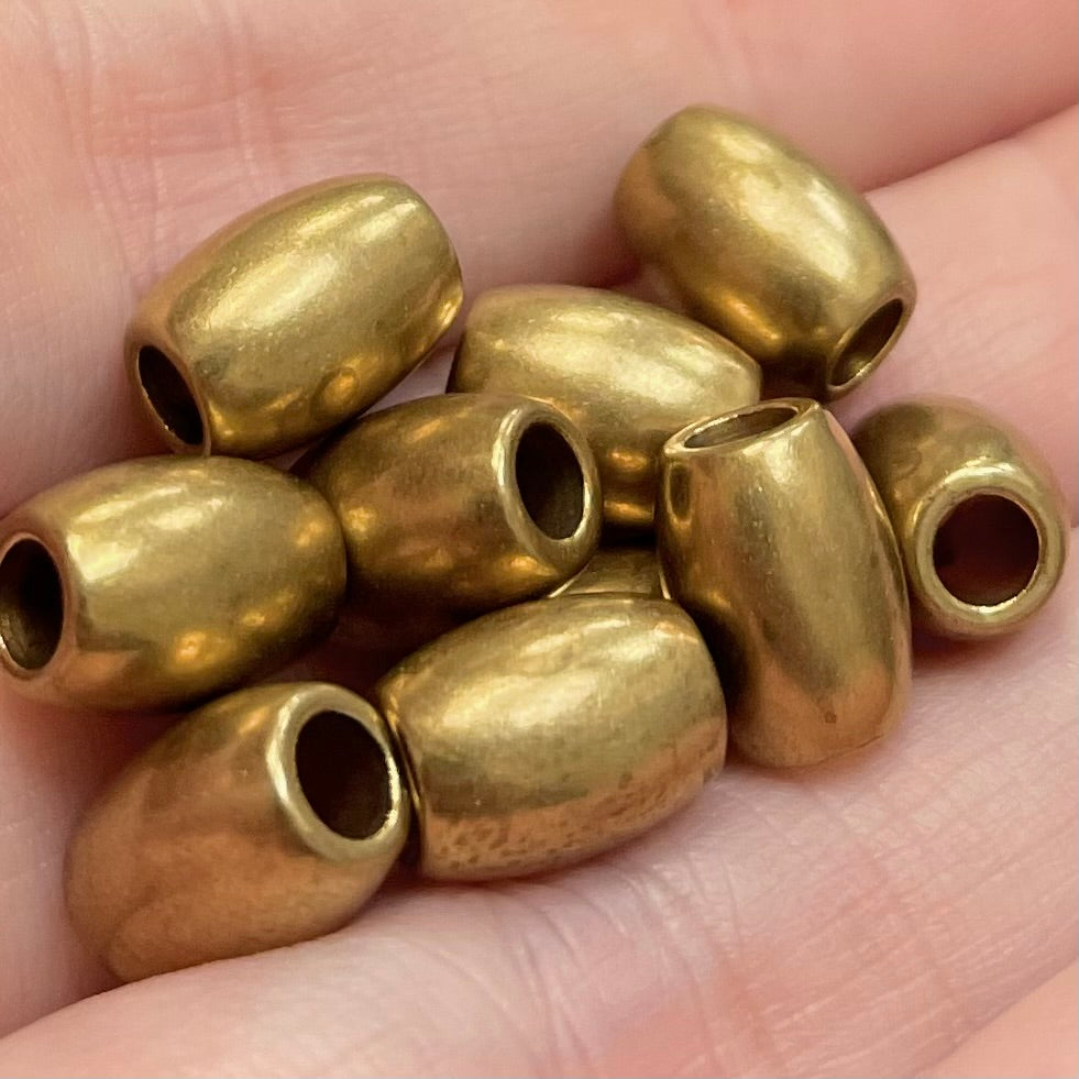 10 Vintage Brass Large Hole Heavy Metal Oval Beads