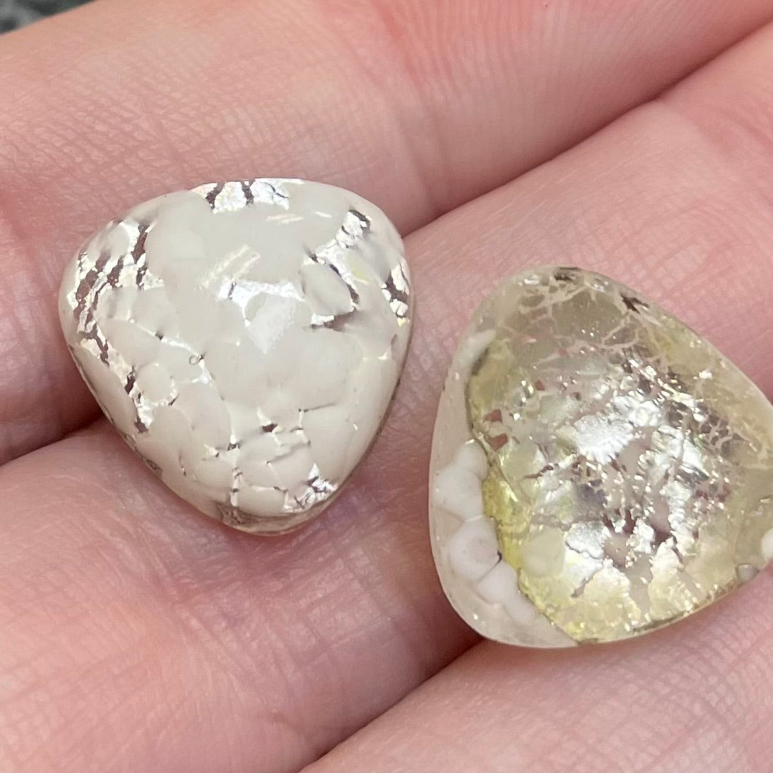 2 Vintage White Foil Japan Triangular Glass Cabochons #4810
