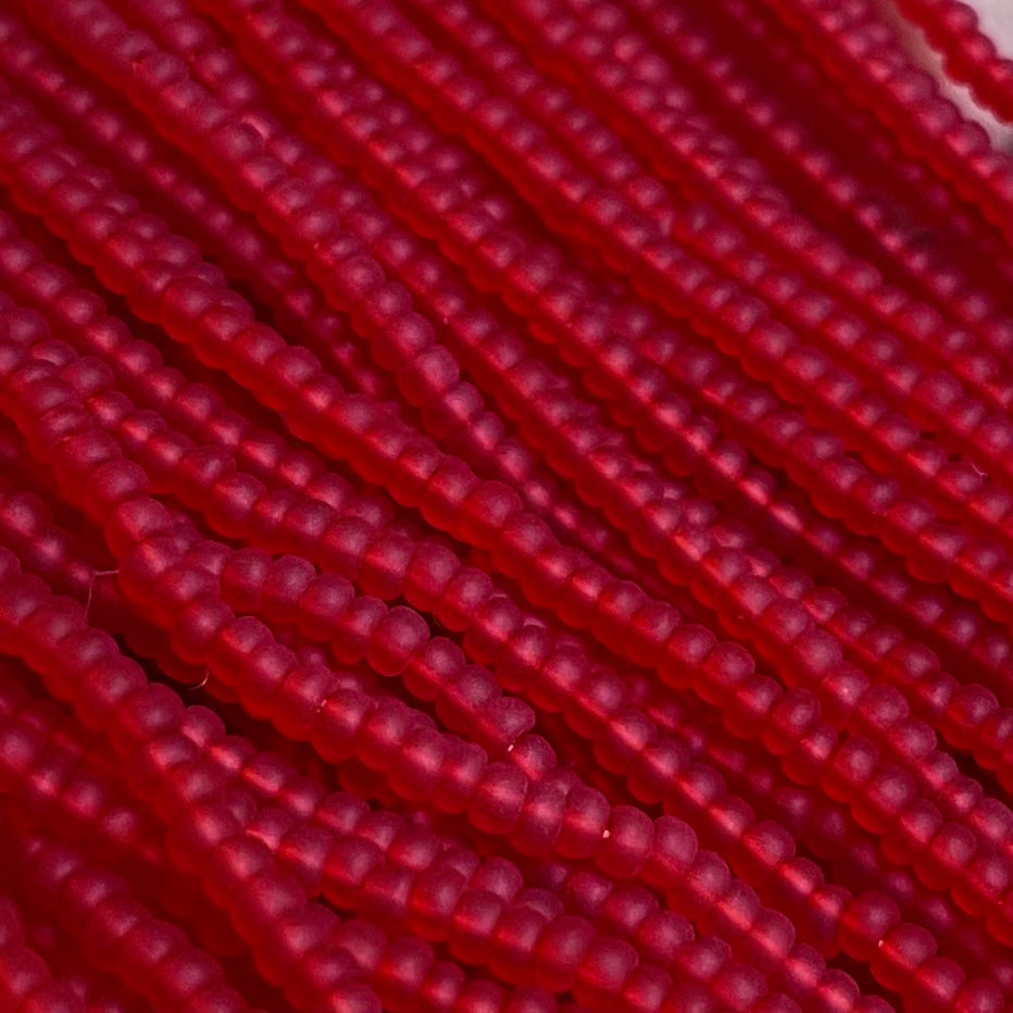 1 Hank Red Ruby Light Czech Matte Glass Seed Beads
