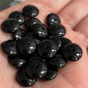 24 Vintage Black Smooth Rondelle Glass Beads - Sea Beads