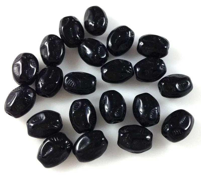 24 Vintage Black Czech Etched Oval Glass Beads - Sea Beads
