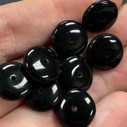 24 Vintage Black Rondelle Smooth Glass Beads - Sea Beads