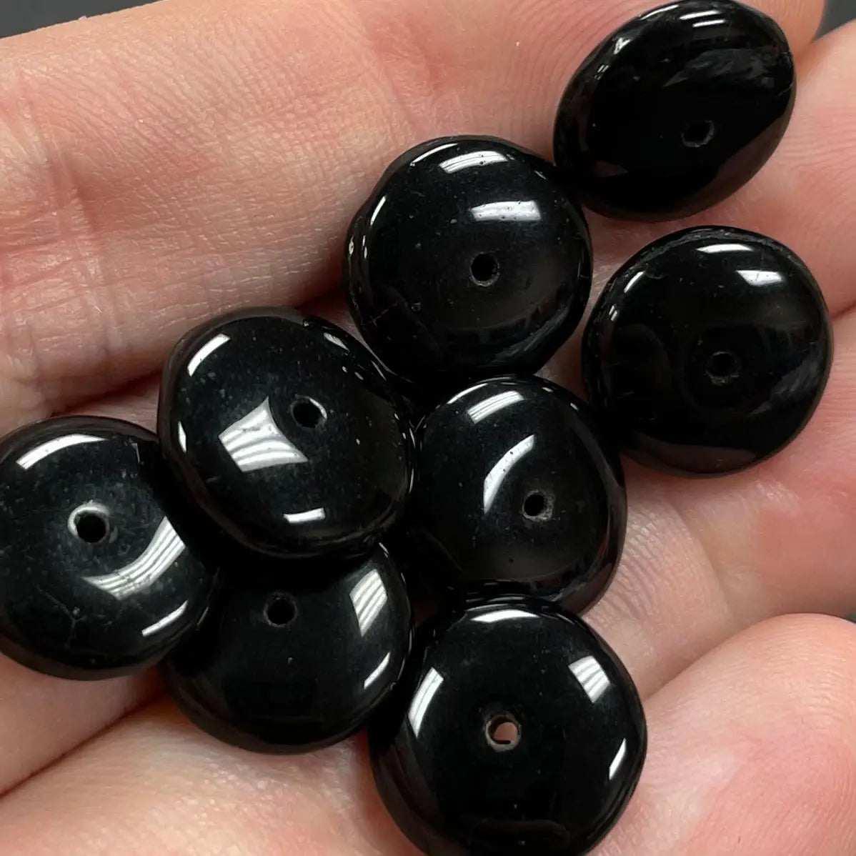 24 Vintage Black Rondelle Smooth Glass Beads - Sea Beads