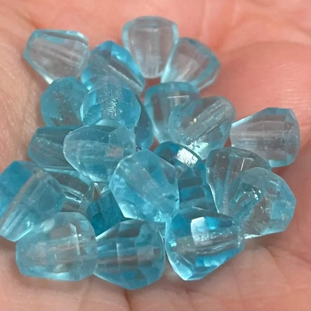 24 Vintage Blue Aqua Faceted Cone Glass Beads - Sea Beads