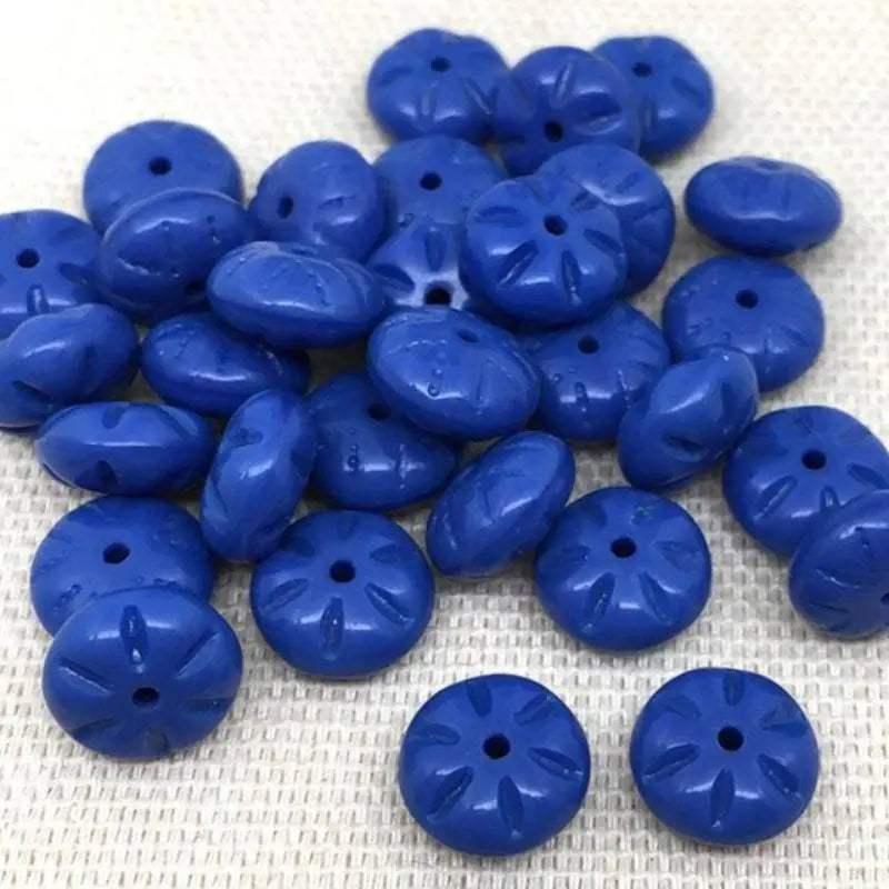 24 Vintage Blue Czech Coin Pressed Glass Beads - Sea Beads