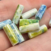 24 Vintage Blue Green Japan Marbled Porcelain Tube Beads - Sea Beads
