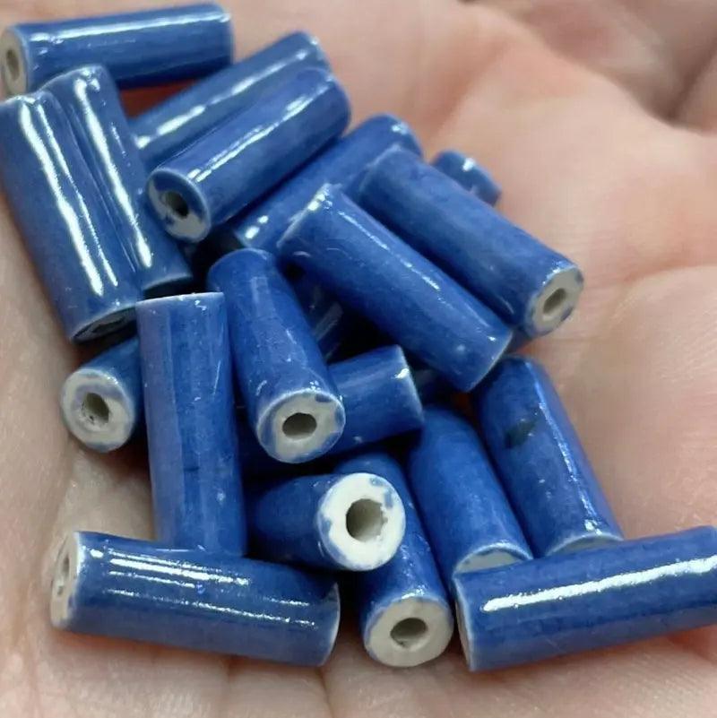 24 Vintage Blue Japan Ceramic Tube Beads - Sea Beads