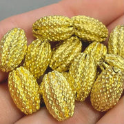24 Vintage Brass Textured Ribbed Oval Metal Beads - Sea Beads