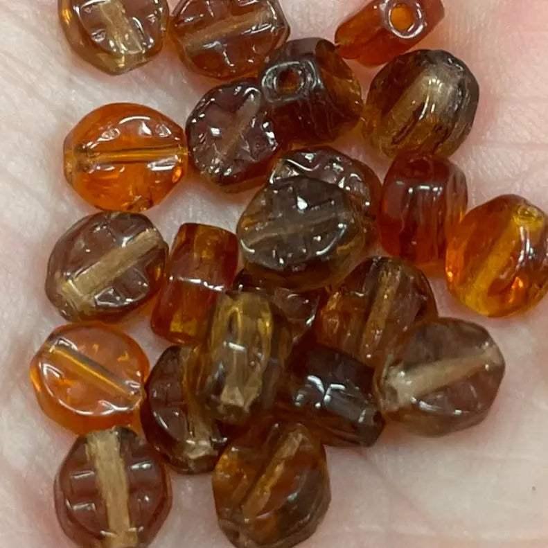 24 Vintage Mixed Pressed Topaz Glass Beads - Sea Beads