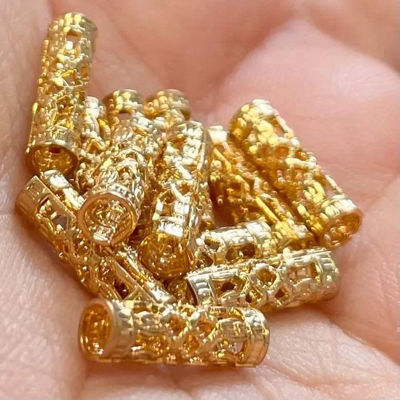 24 Vintage Gold Plated Filigree Cylindrical Metal Beads - Sea Beads