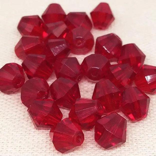 24 Vintage Red Bicone Faceted Glass Beads - Sea Beads