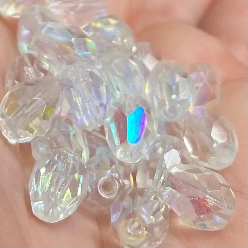 25 AB Czech Clear Faceted Teardrop Glass Beads - Sea Beads