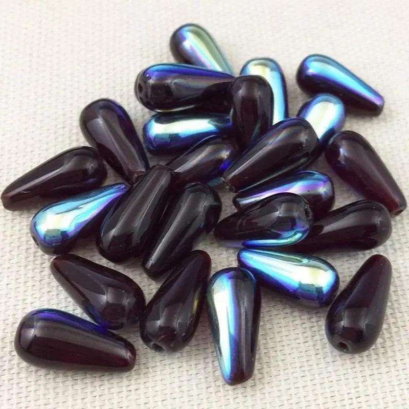 25 AB Garnet Czech Teardrop Glass Beads - Sea Beads