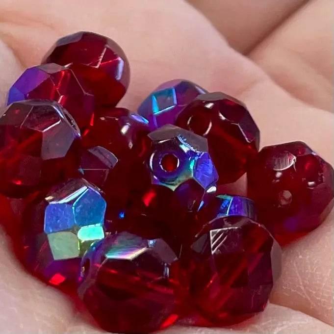 25 AB Siam Red Czech Fire Polished Glass Beads - Sea Beads