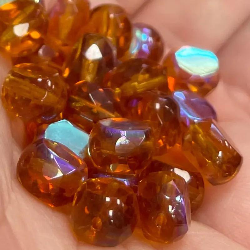 25 AB Topaz Czech Coin Glass Beads - Sea Beads