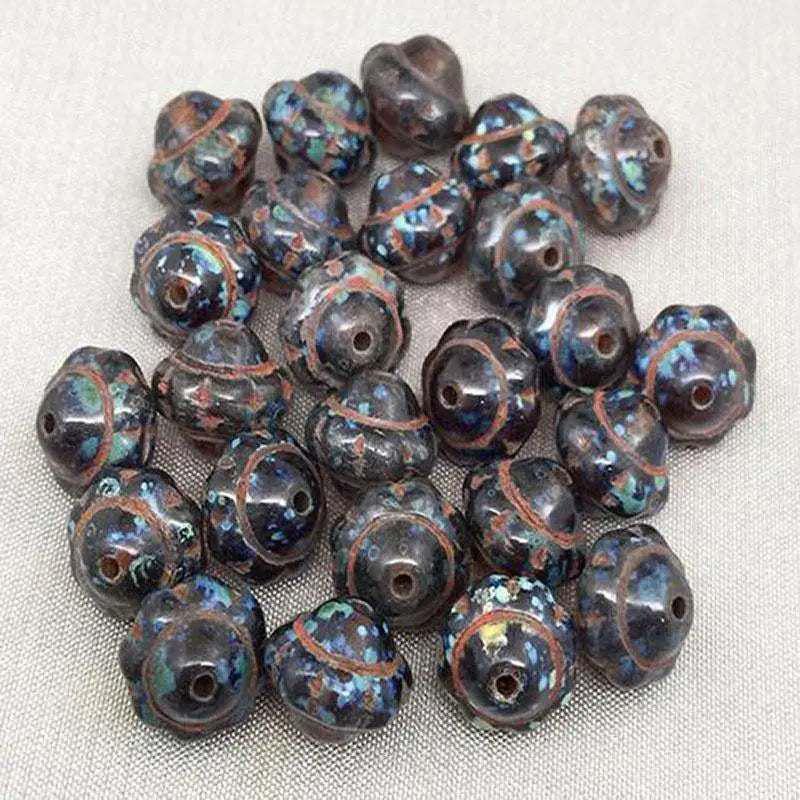 25 Amber Picasso Saturn Czech Glass Beads - Sea Beads