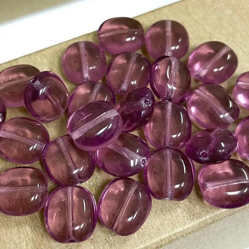 25 Amethyst Purple Czech Oval Glass Beads 10mm - Sea Beads