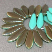 25 Aqua Teal Celesian Czech Dagger Glass Beads - Sea Beads