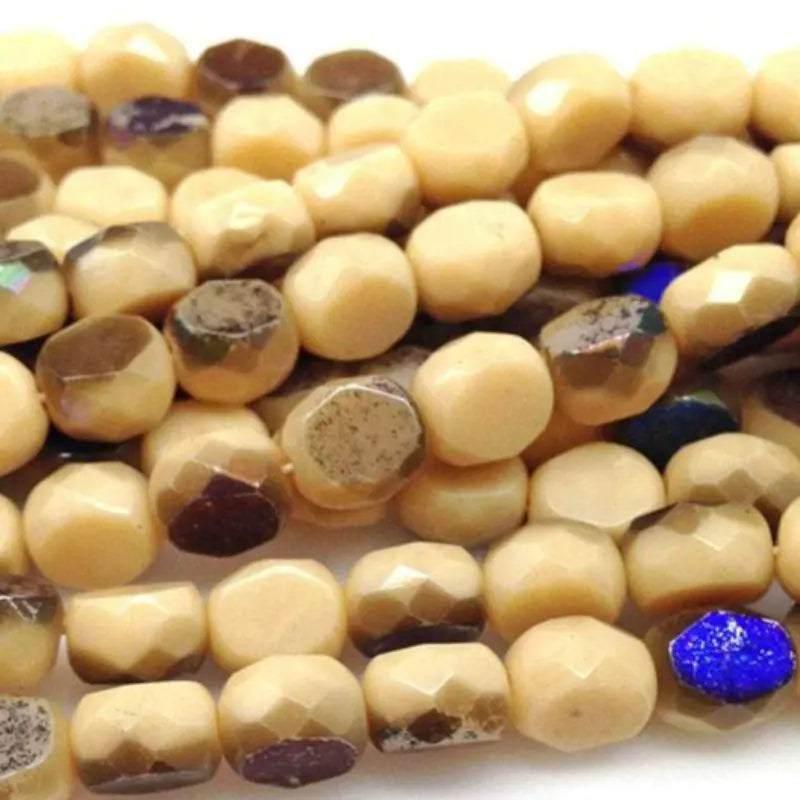 25 Azure Cream Czech Glass Coin Beads - Sea Beads