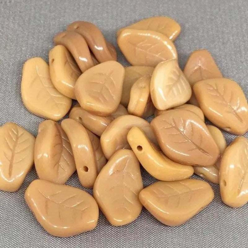 25 Beige Czech Leaf Glass Beads - Sea Beads