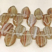 25 Beige Orange Striped Czech Leaf Glass Beads - Sea Beads