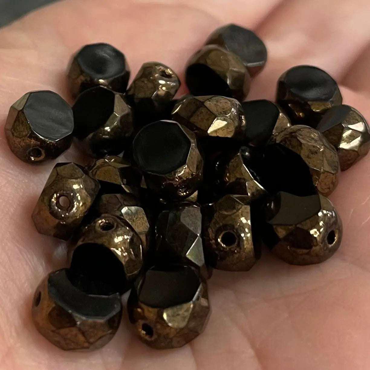 25 Black Bronze Czech Coin Glass Beads - Sea Beads